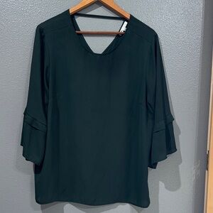 DR2 Dark Green Layered Bell-Sleeve Blouse